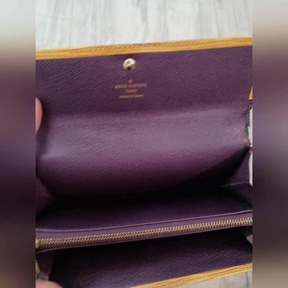 LOUIS VUITTON Epi Wallet Yellow Gold LV Purple Lining Bag Purse Authentic - Picture 8 of 13